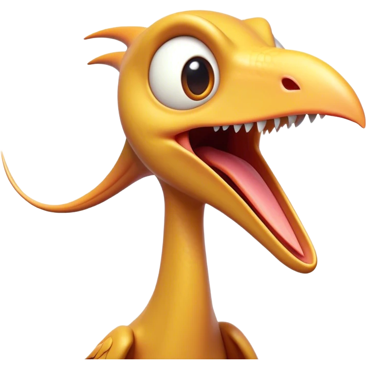 Cinematic Comical Pterodactyl Portrait Emoji, Head tilted dramatically with an exaggeratedly shocked expression, featuring a sleek, streamlined body with a quirky, animated beak and wide, comically expressive eyes full of playful disbelief, Simplified yet hilariously expressive features, highly detailed, glowing with a slightly sassy ethereal glow, high shine, dramatic yet playful, stylized with an air of cheeky prehistoric mischief, soft glowing outline, capturing the essence of a meme-worthy Pterodactyl that looks ready to side-eye its way into viral fame! emoji