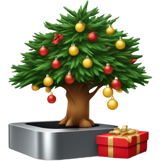 Christmas tree eating an m4 pro Mac mini emoji