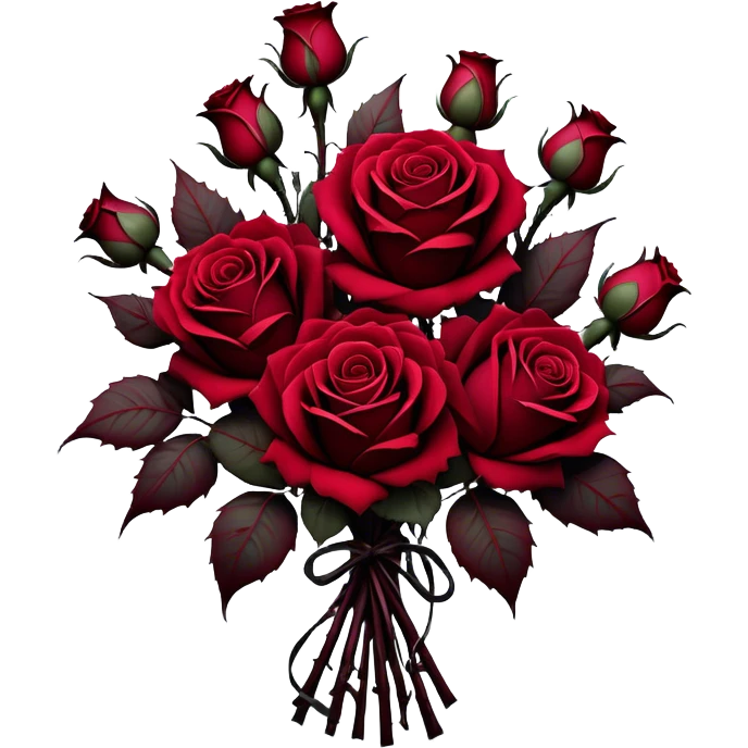 A surreal bouquet of Gothic roses, their petals drenched in crimson hues, from Venetian red to rustic tones, glowing against a dark, misty backdrop. The air is heavy with an eerie, romantic atmosphere, as if the flowers hold secrets of the past.
 emoji