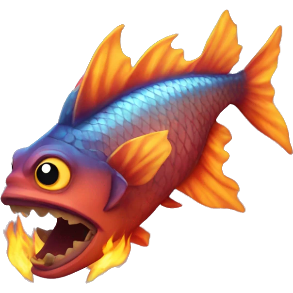 fish with fire theme, flames, and firey wings emoji