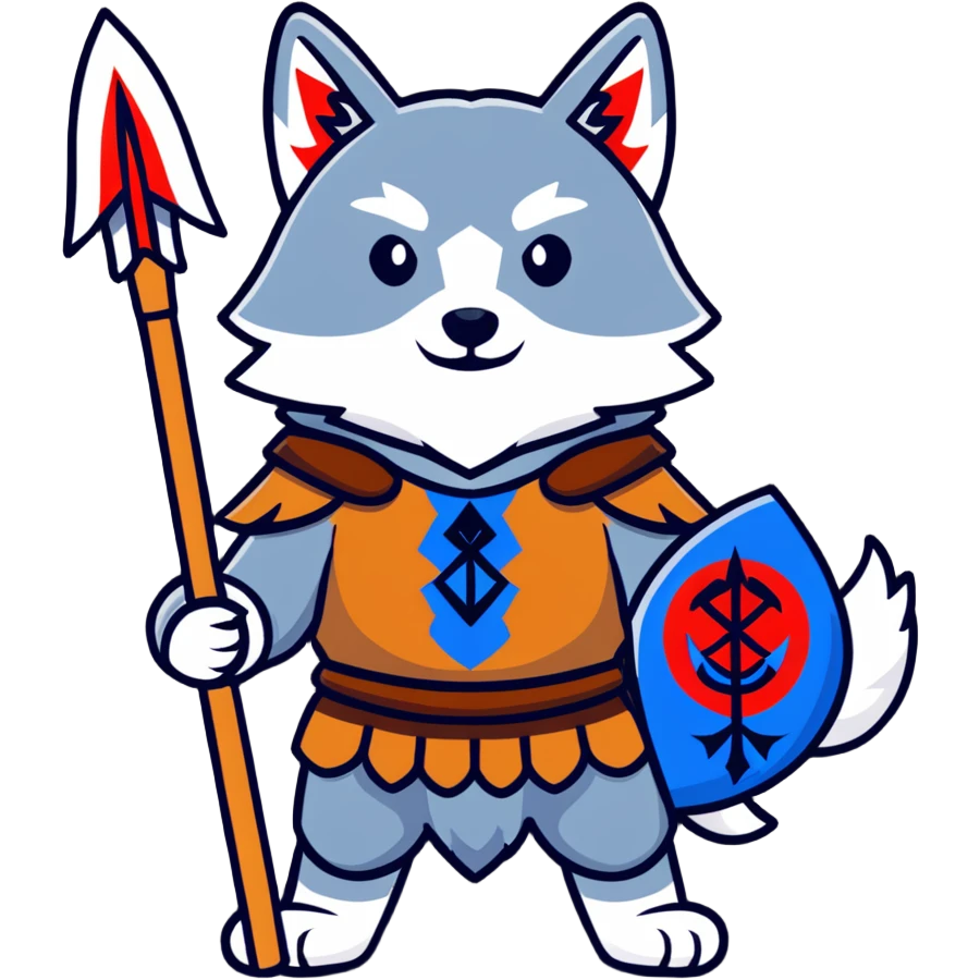 Russian pagan warrior with wolf pelt, spear, ancient Slavic symbols emoji
