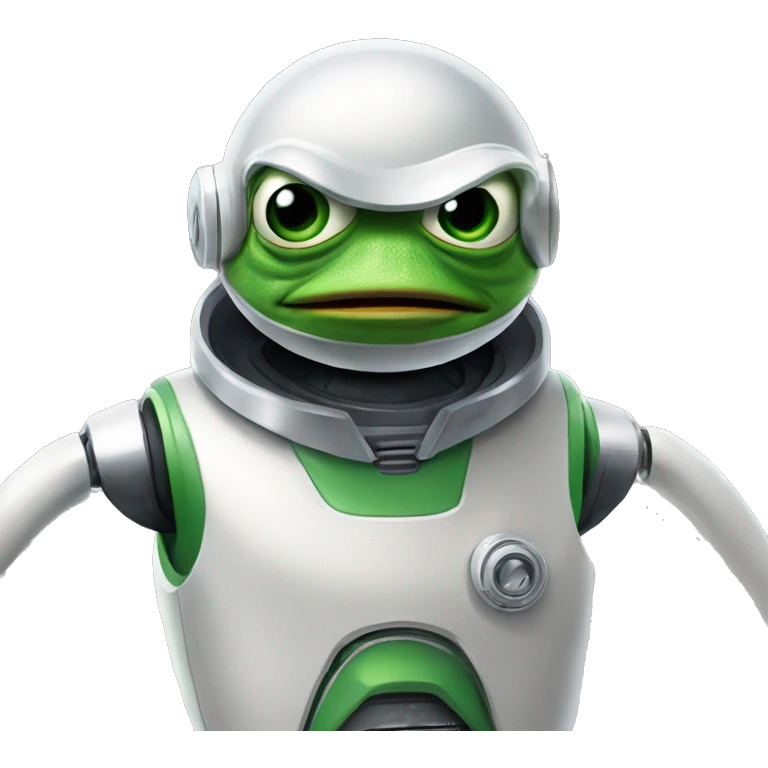 pepe the frog as a robot similar to astro robot but only the head (no body, no arms). it is important that is only the head, coverd with a robot suit.  emoji