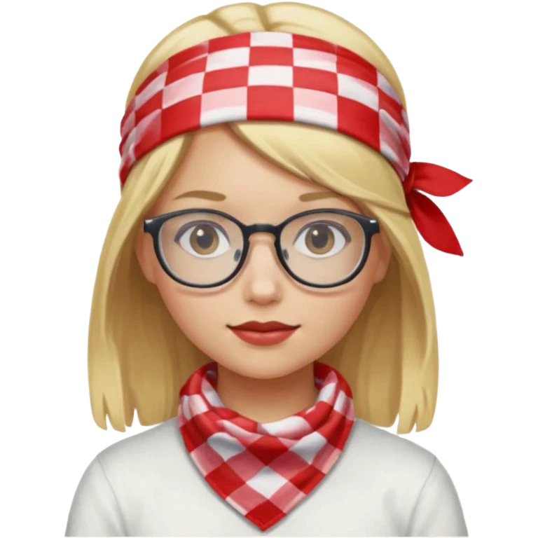 girl blonde hair, wear red and white checkered bandana, glasses emoji