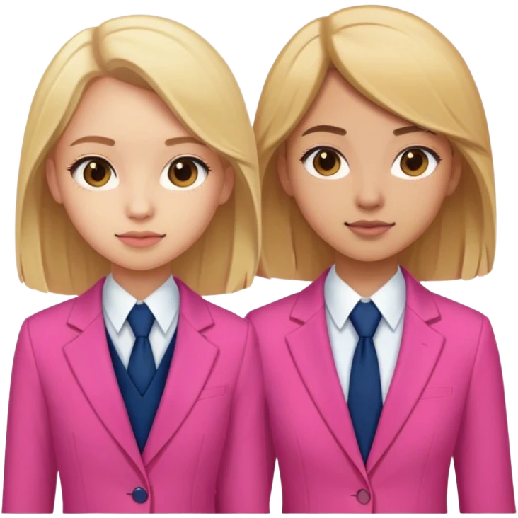 2 teenage girls- one with blonde hair and a pink suit and the other with brown hair and a navy blue suit emoji