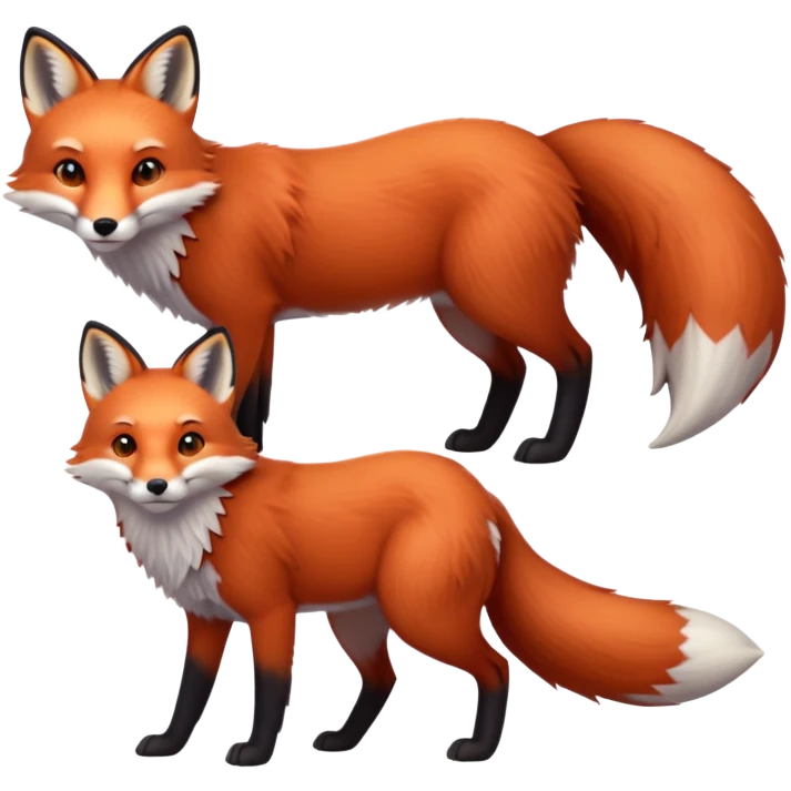 cinematic-[fox]-realistic-full-body-standing on all fours-emoji,-tail-tucked-close,-head-tilted-dramatically,-fox-[red]-fur,-simplified-yet-realistic-focused-features,-highly-detailed,-glowing-with-an-almost-sarcastic-glow  expressive eyes emoji
