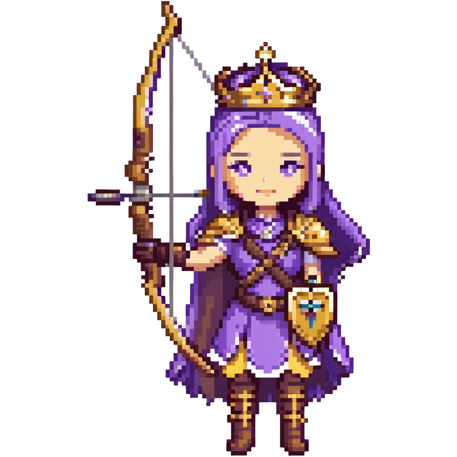 Archer Queen with crossbow, crown, purple and gold outfit emoji