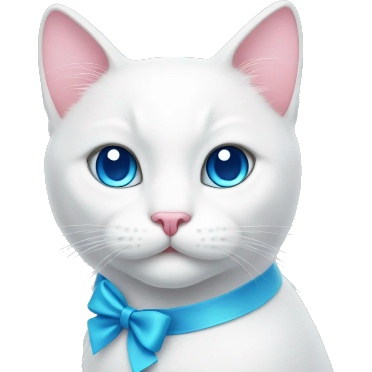 white cat with a pink bow and blue eyes emoji