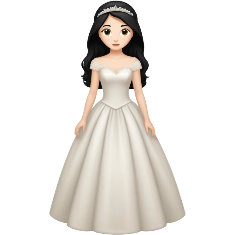 Chica blanca, ojos marrones,vestida novia, cuerpo entero, pelo negro largo y recogido emoji