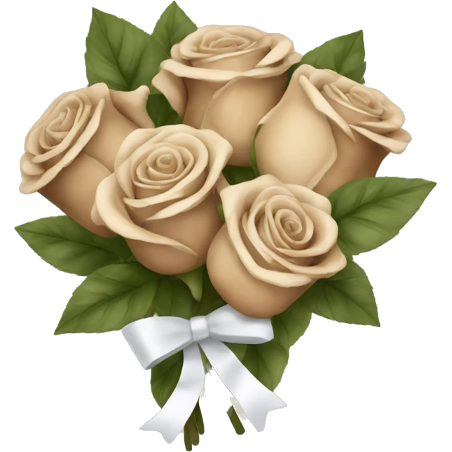 Beige and brown roses bouquet with white bow emoji