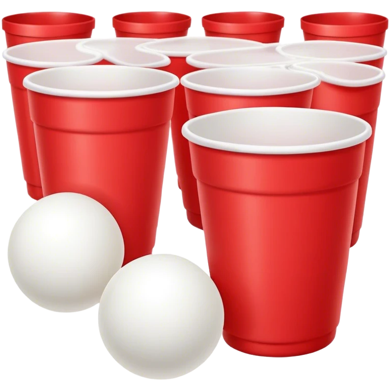 identical red cups and 1 white ping pong ball emoji