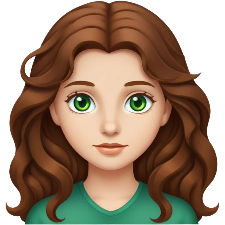 Girl with long wavy brown hair and green eyes emoji