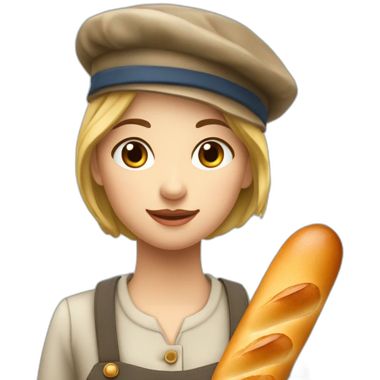 Fille Francaise avec un béret et une baguette de pain emoji