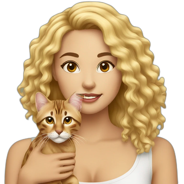 Pretty-curly-blonde-woman-with-bengal-cat emoji