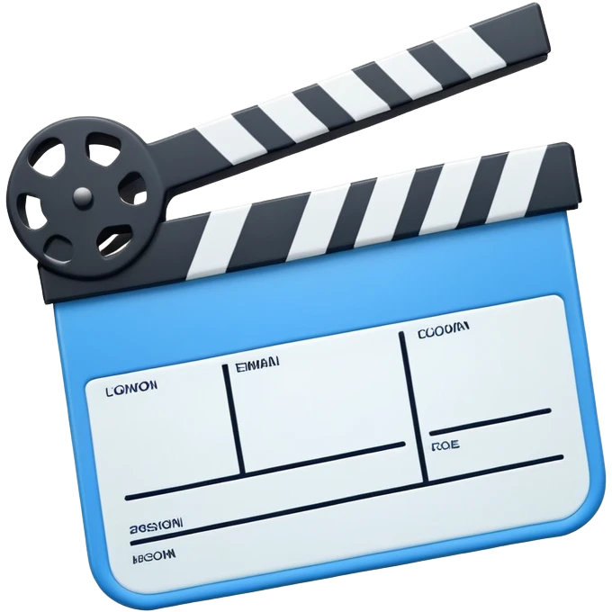ultra simplified movie clapper with blue and white colors, two simple rectangles with a diagonal line emoji