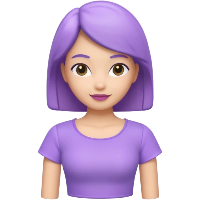 A 3D cartoon lavender-purple women’s top, smooth rounded neckline, simple design, glossy surface, plain background, Memoji-style. emoji