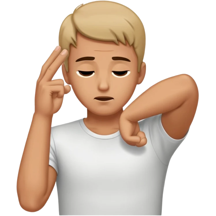 man holding his hands on the side of his head pointing finger guns at his head from the side with his eyes closed  emoji