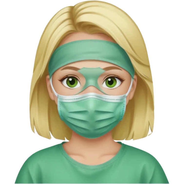 بدي بنت حاطه ماسك لونه اخضر وبدي يكون لون شعرها اشقر بليزز وممكن احطه بالكيبوردد!؟؟ 🤍🥹 emoji