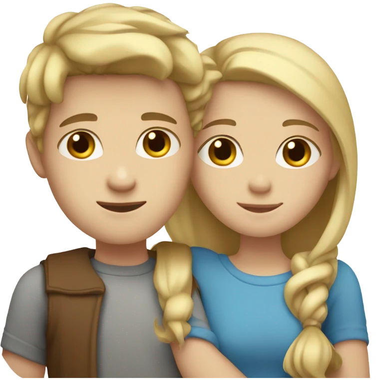 girl with blonde hair and blue eyes hugging boy with brown hair and brown eyes emoji