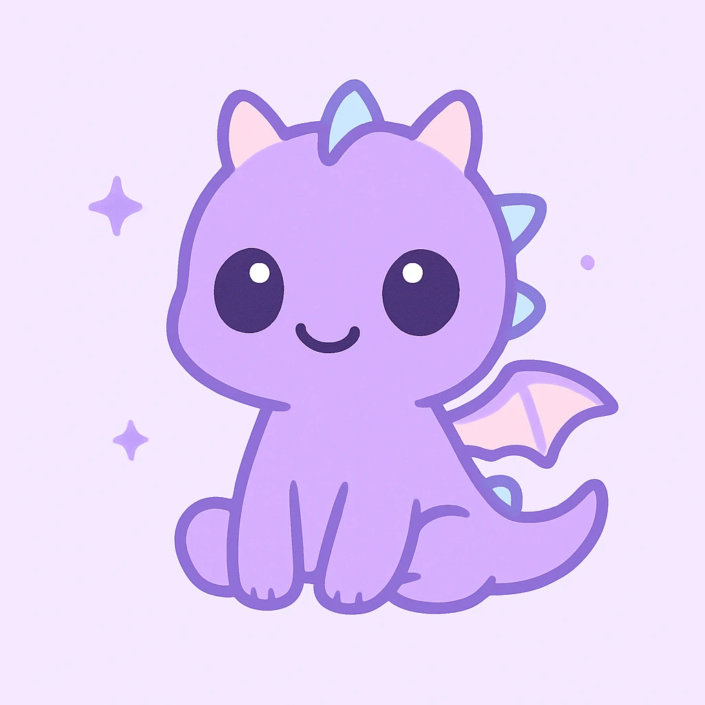 playful purple dragon with big eyes, fun and appealing style, adorable and appealing character design emoji