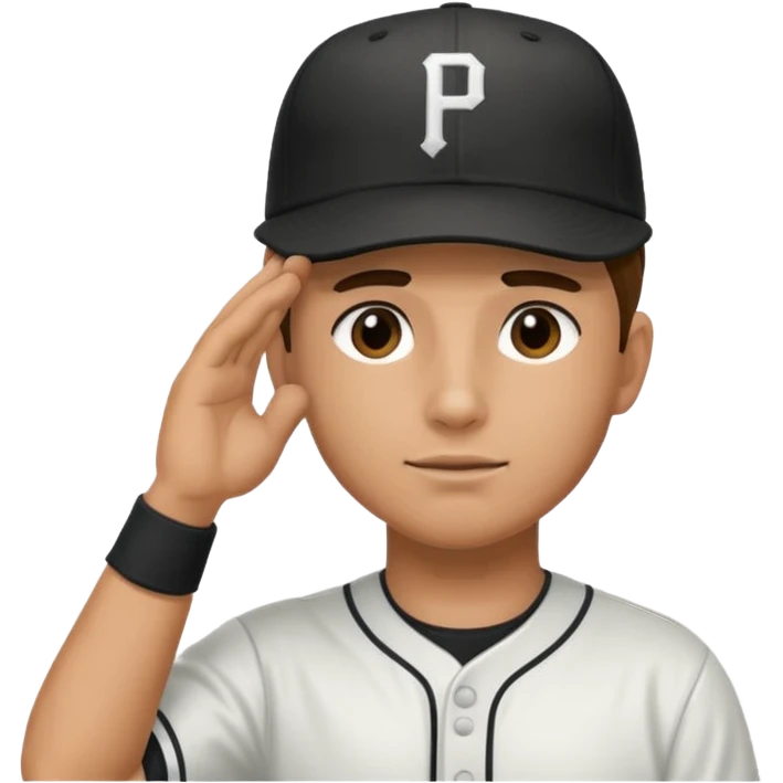 Baseball player, hand to head salute, hat with P, black reflection stickers emoji