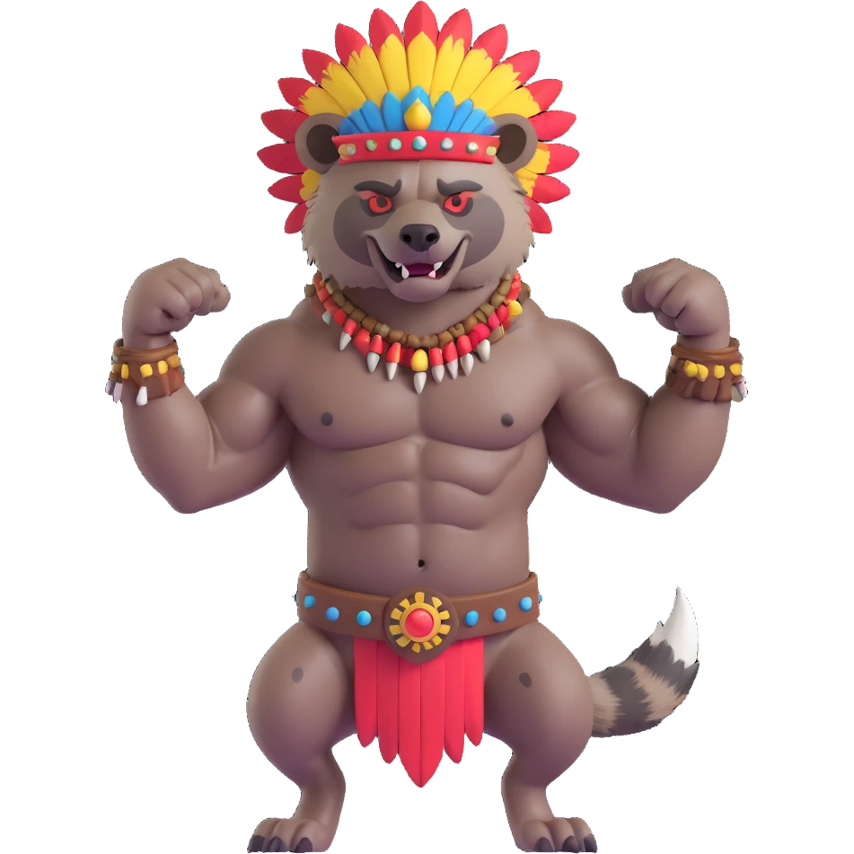 A native strong buff hyena with war bonnet flexing posing full body  emoji