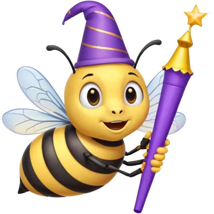 a Bee with purle Birthday Hat, Bee blowing party horn emoji