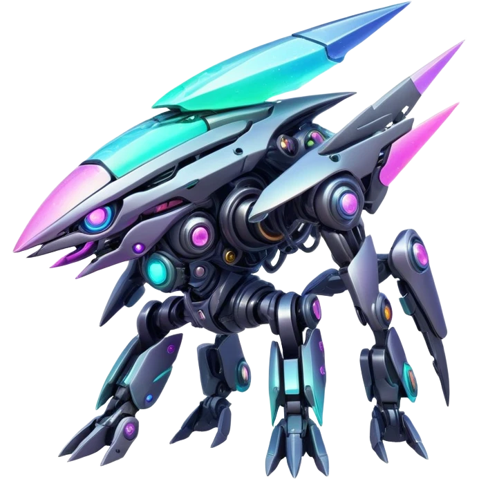  Epic legendary rare pastel glowing mechanical Shiny sparkly transparent bioluminescent luminescent vibrant bright pastel dark exotic iridescent colorful gradients futuristic modern metallic glossy glittery fantasy-cyber-Fakémon-Vernid-mecha-creature emoji