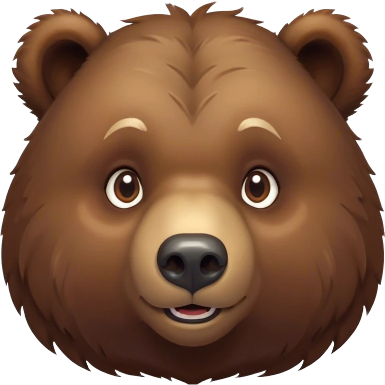 Cinematic Cute Grizzly Bear Portrait Emoji, Head tilted playfully and inquisitively, featuring a dense, rugged deep brown fur with a gentle, curious expression in round, sparkling eyes, Simplified yet irresistibly adorable features, highly detailed, glowing with a warm, friendly glow, high shine, affectionate and surprisingly gentle, stylized with a touch of wild whimsy, bright and endearing, soft glowing outline, capturing the essence of a mischievous yet loving bear, so playful it feels like it could amble out of the screen and into your arms! emoji