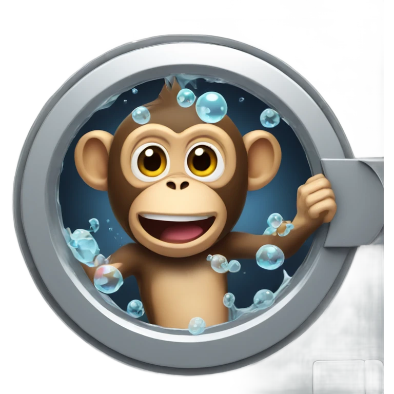 a monkey stuck in a washing machine with bubbles coming out emoji