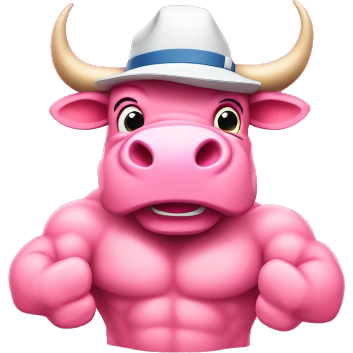 pink colour Bull wearing a hat name "BULLAVERSE" showing his six-pack muscles and giving a thumbs-up emoji
