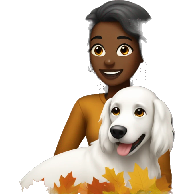 Long haired Black woman with a white dog wishing a happy Thanksgiving  emoji