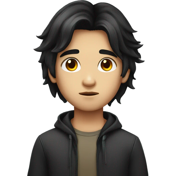 long black hair boy serious face  emoji