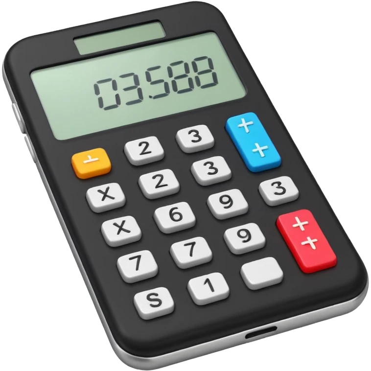 3D iPhone style emoji of a calculator with numbers on display, symbolizing calculation, vibrant colors, isolated on white background, soft shadows, high detail, playful and cute. emoji