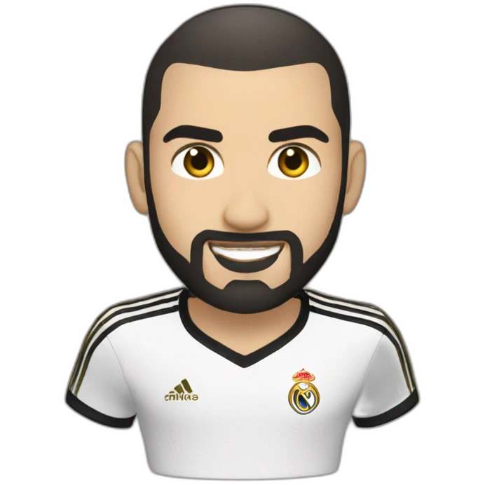 Karim Benzema with black hair wearing gold chain and black shirt emoji