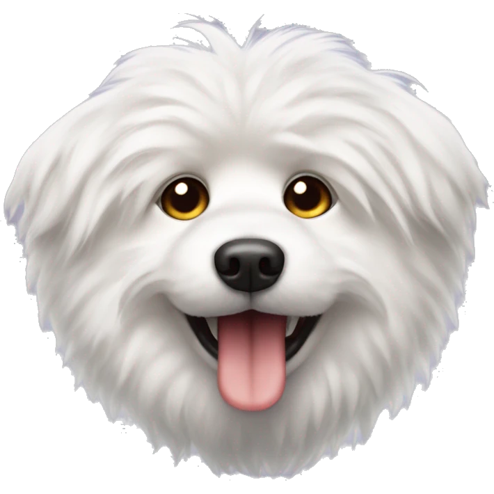 White fluffy dog with pointy ears sticking tounge out emoji