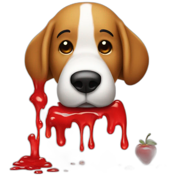 Snoopy with red juice on face dripping from mouth, angry emoji
