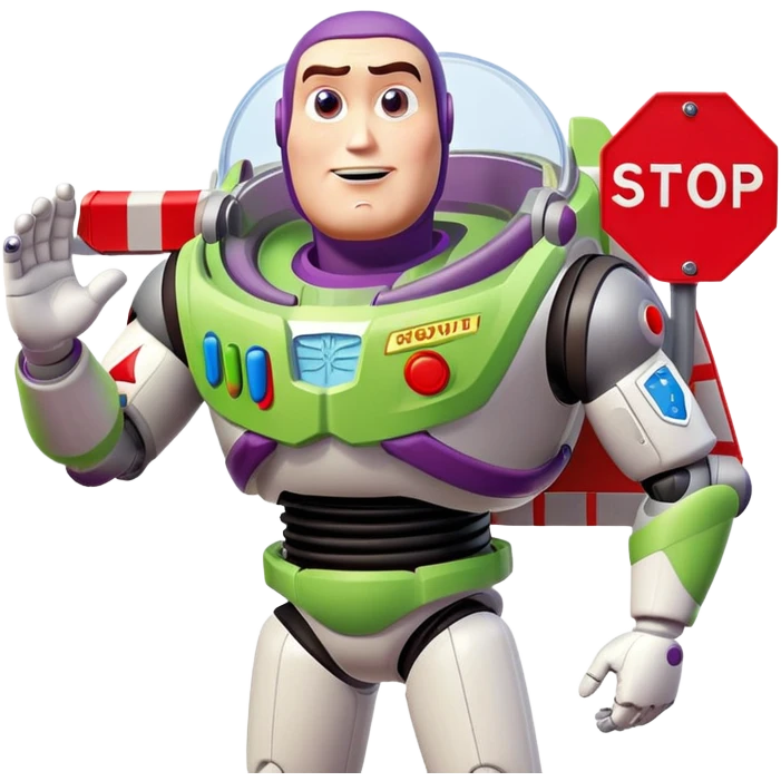 Buzz Lightyear character with a red stop sign above him emoji