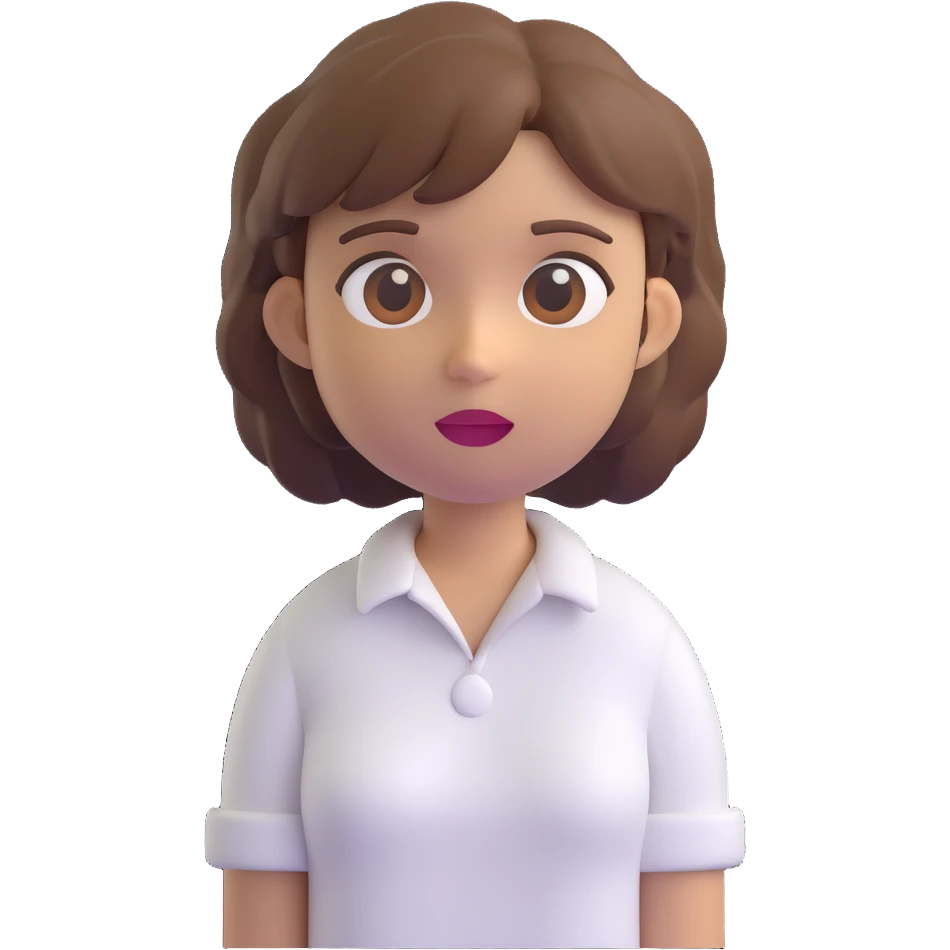 3D emoji style character with short tousled brown hair, neutral expression, wearing a white shirt, light background emoji