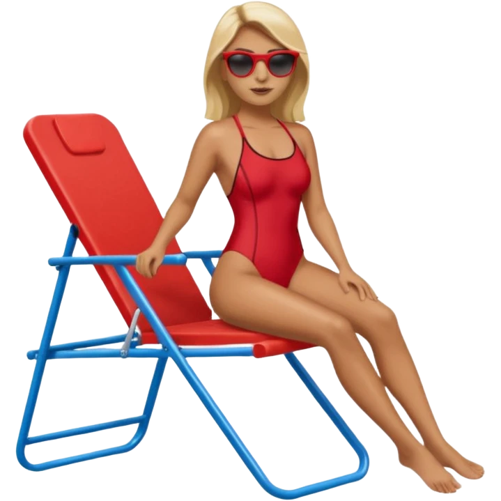 Female lifeguard – red swimsuit, sunglasses, sitting on tall lifeguard chair. emoji