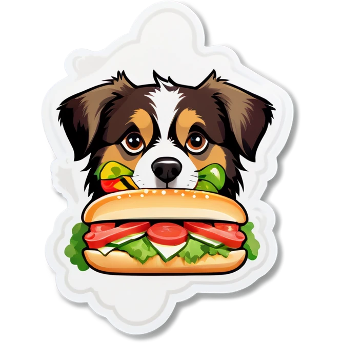 Australian Shepard eating Italian sub emoji