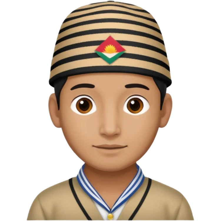 man wearing a Nepali Dhaka topi with stripes and design on it emoji