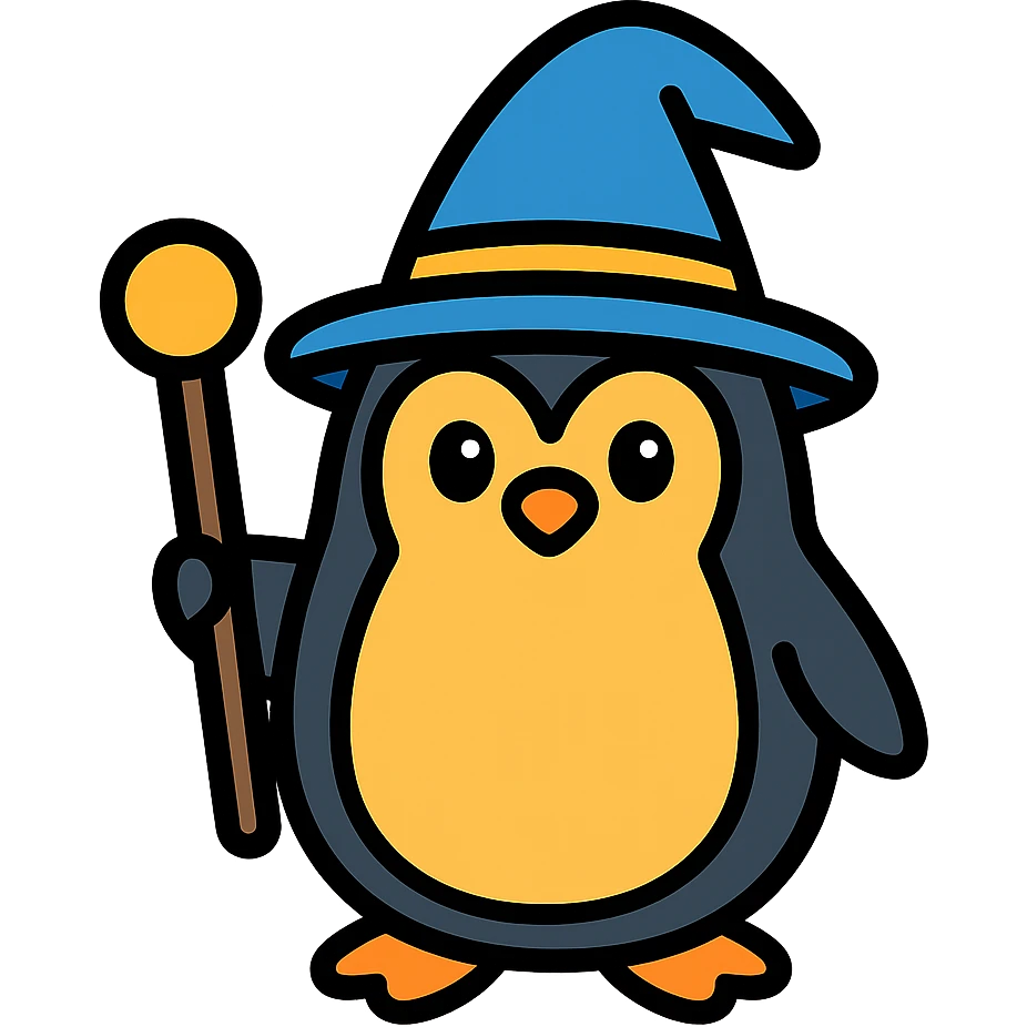 penguin wizard, color outline icon emoji