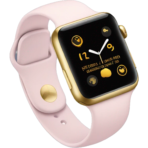 Gold Apple Watch with a light pink band on an angle emoji