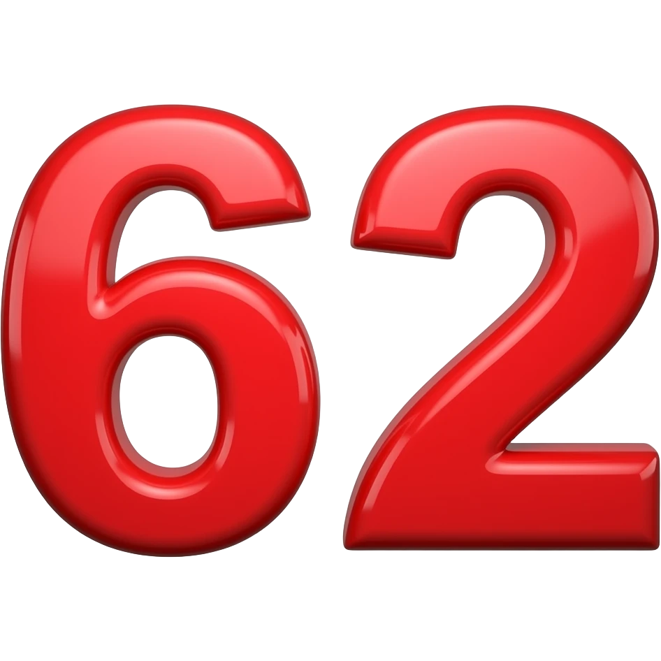 62 number red shining colour emoji