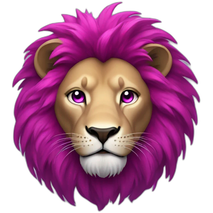 Lion with magenta hair, glowing white eye, purple furr emoji