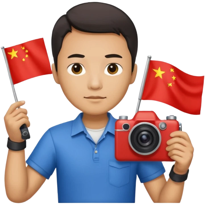 A Chinese man with a Chinese flag and a camera emoji