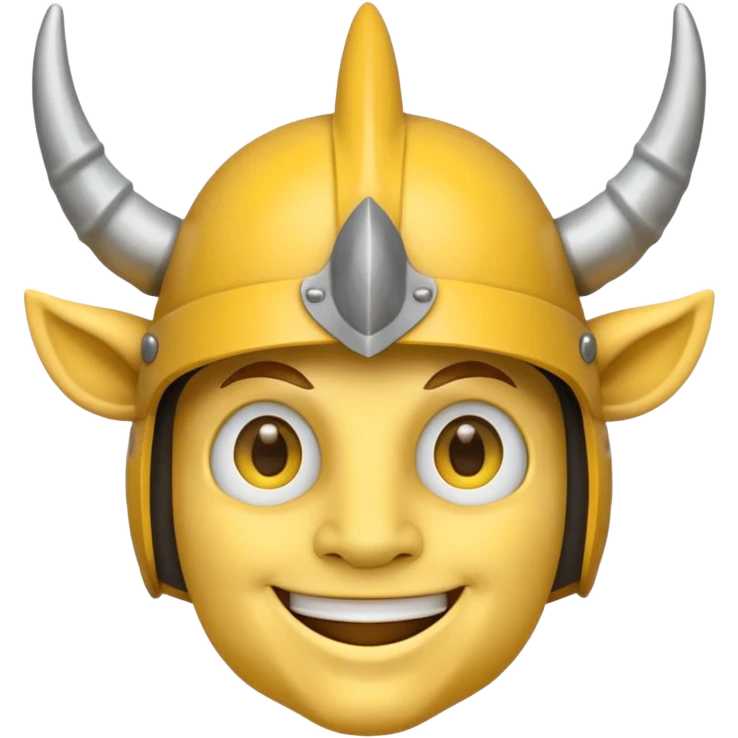 Viking emoji in Messenger style, yellow face, simple eyes, smiling, horned helmet emoji