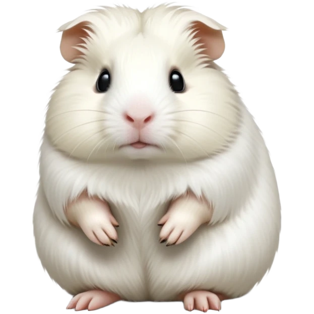 cinematic-[white guinea pig]-realistic-full-body-sitting-emoji,-tiny-paws-tucked-close,-head-tilted-dramatically,-fluffy-[solid white]-fur,-simplified-yet-realistic-focused-features,-highly-detailed,-glowing-with-an-almost-sarcastic-glow emoji