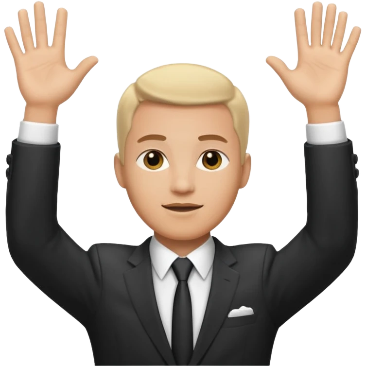 Hands up man meme put a suit on him with tie emoji