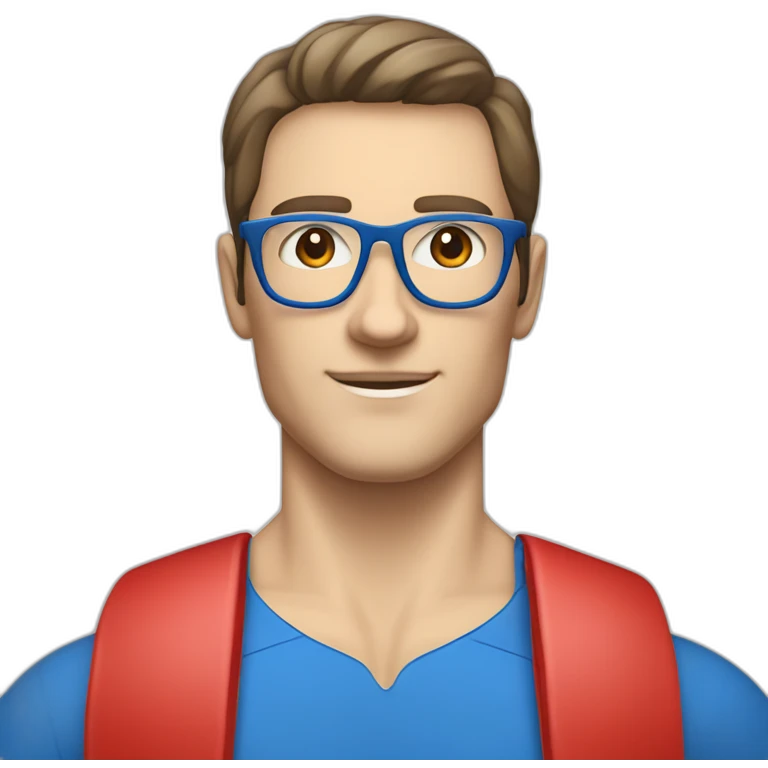 retro 70s blue and red gym clothes for a modern white brunette uni male student with glass emoji